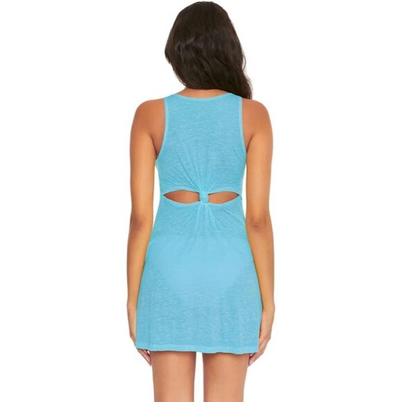 Becca Beach Date Knot Back Scoop Cover Up Dress Women's Medium Crystal Sea Blue - Picture 9 of 16